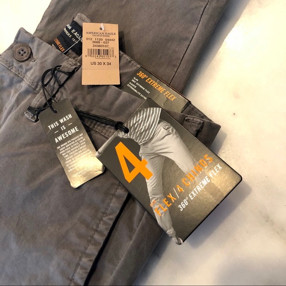 AE Sportstretch Khaki pants 30x34 -Grey  NWT - Picture 1 of 3